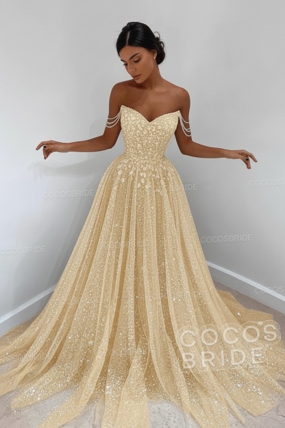 Long A-line Sparkly Sleeveless Sequined Formal Prom Dress