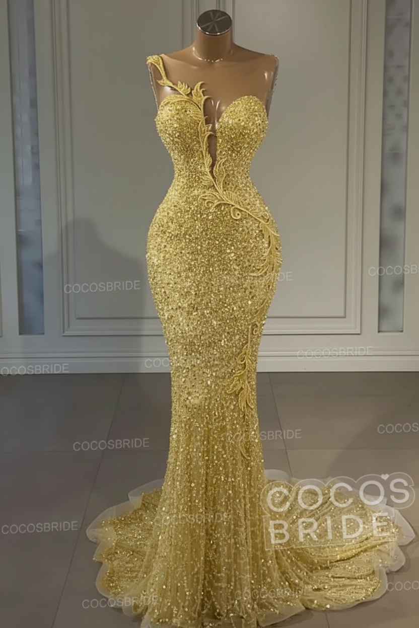 Long Mermaid Sweetheart Tulle Sequin Formal Prom Dress
