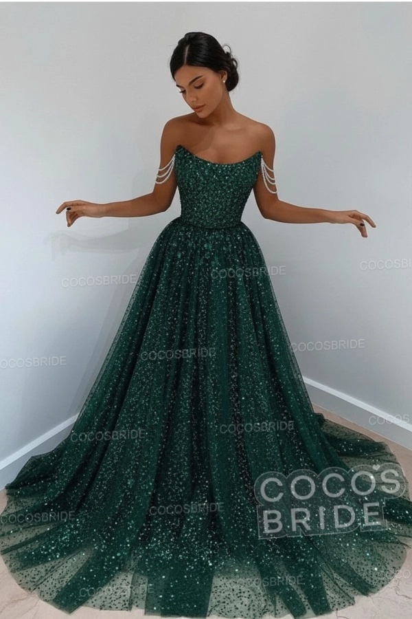 Long A-line Sparkly Sleeveless Sequined Formal Prom Dress