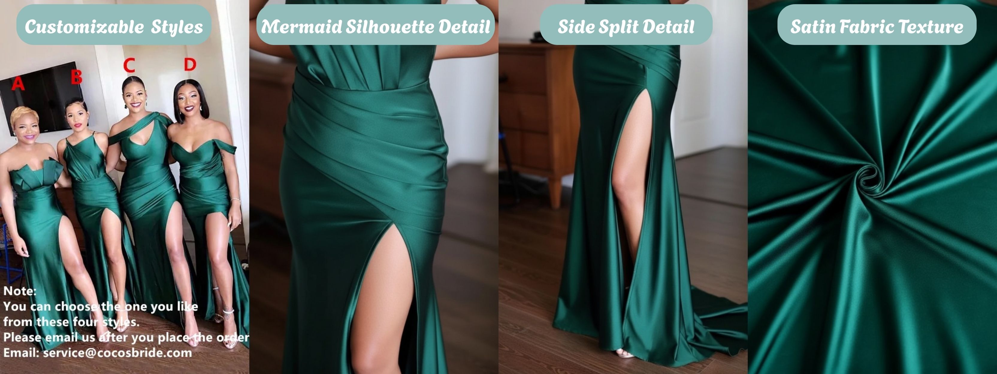 Dark Green Long Mermaid Side Split Bridesmaid Dresses Mixed Styles-Detail