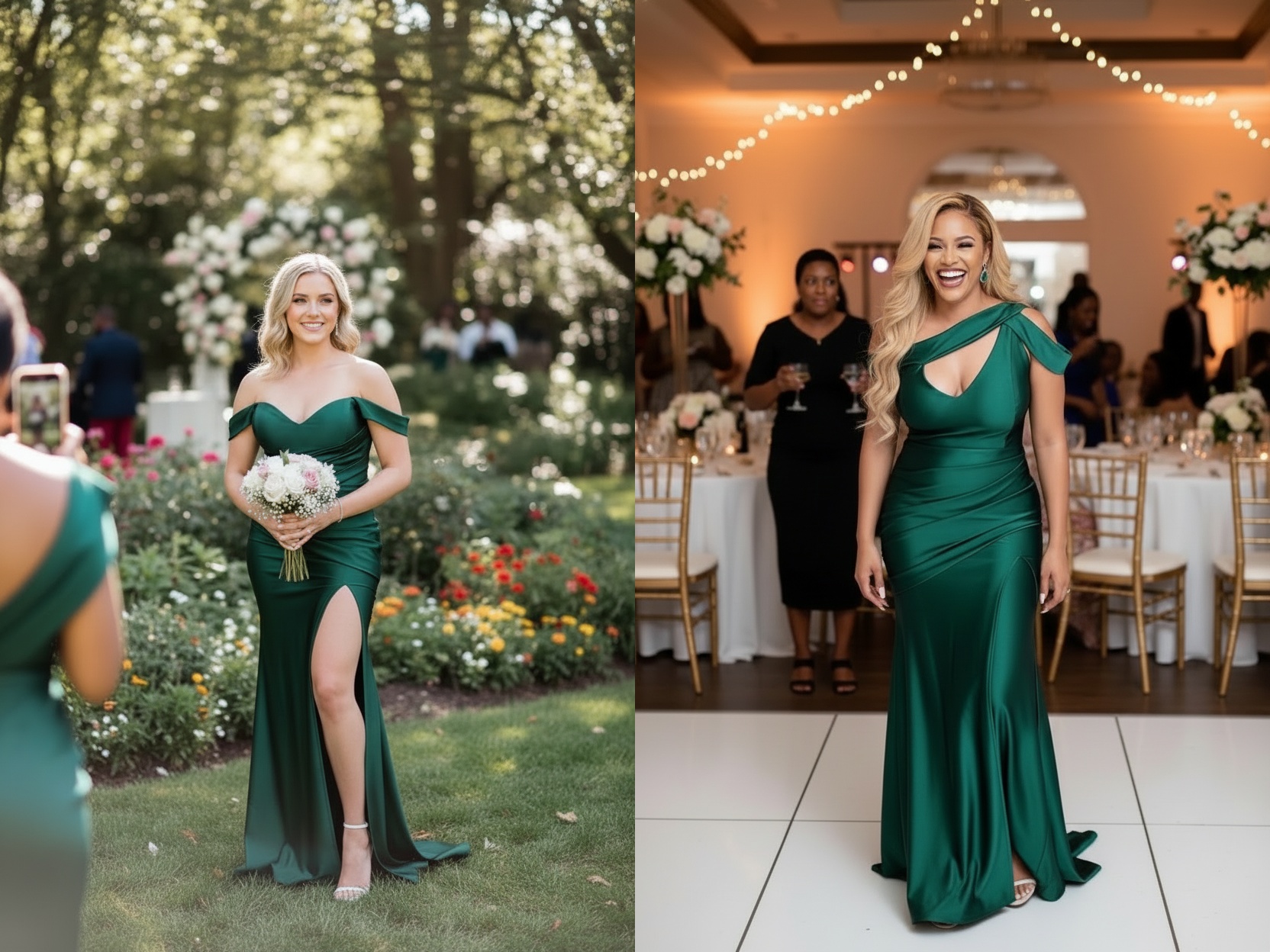 Dark Green Long Mermaid Side Split Bridesmaid Dresses Mixed Styles-Review1
