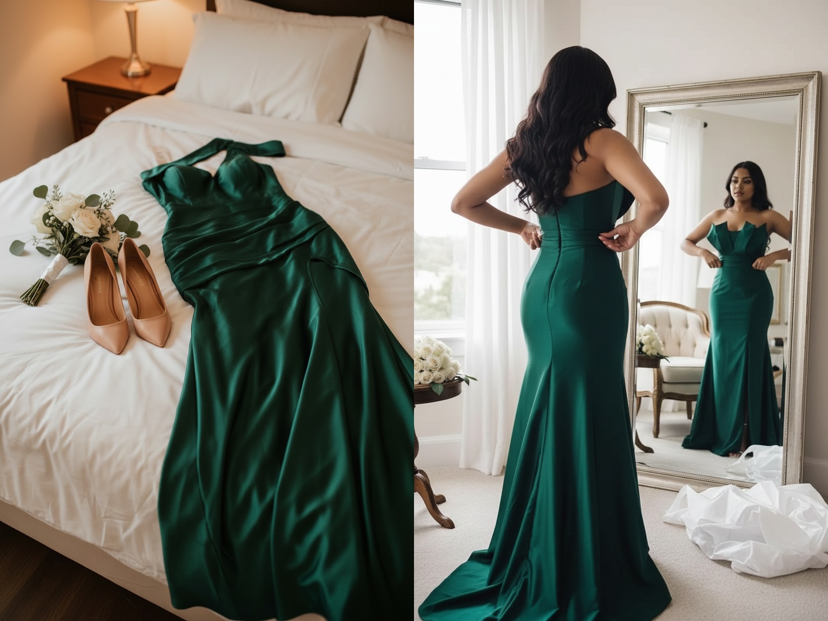 Dark Green Long Mermaid Side Split Bridesmaid Dresses Mixed Styles-Review2