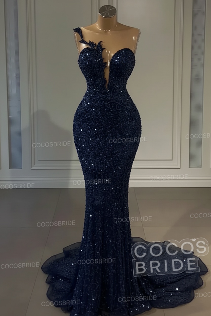 Long Mermaid Sweetheart Tulle Sequin Formal Prom Dress
