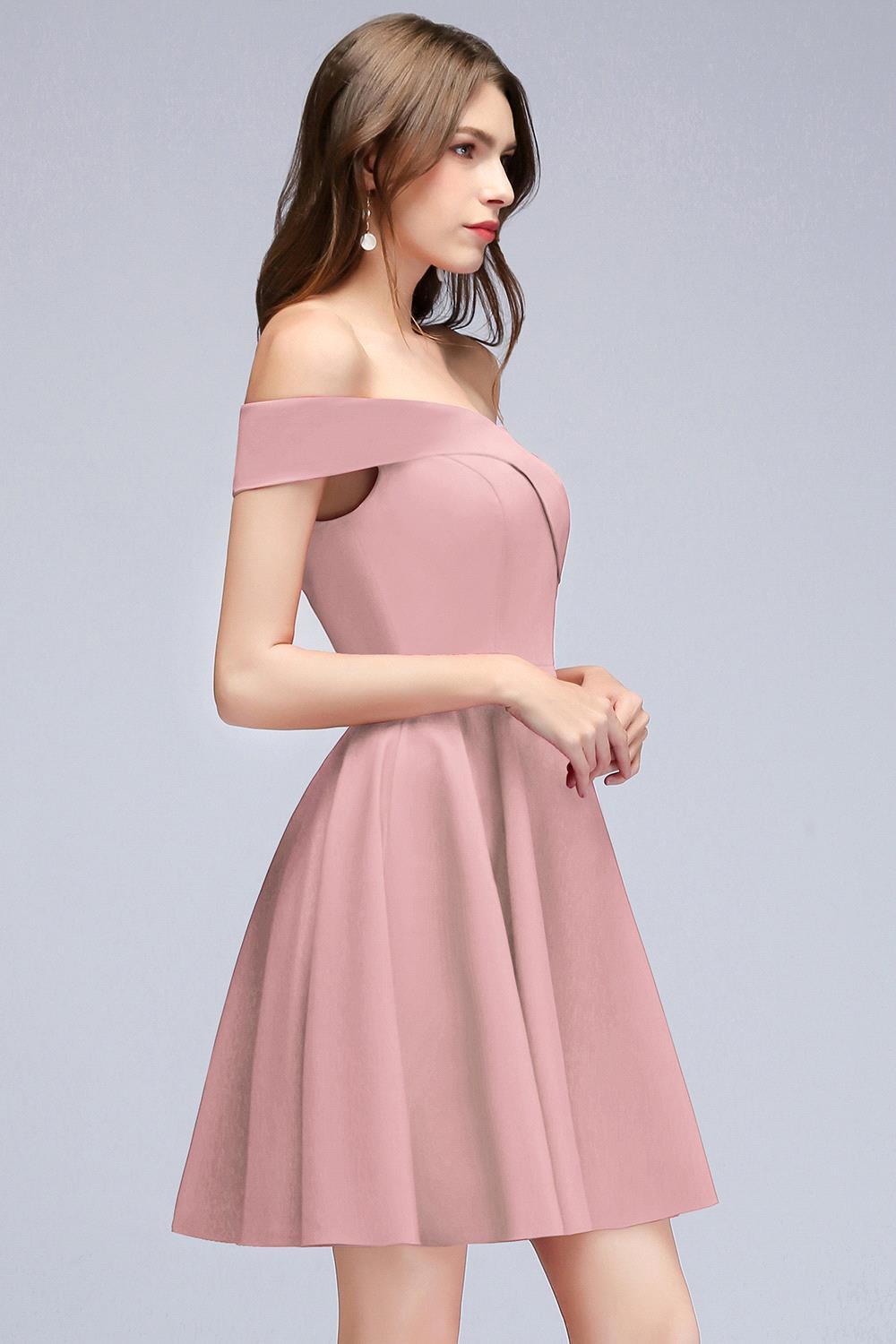 Dark Navy Simple Short Off the Shoulder Satin Homecoming Dresses