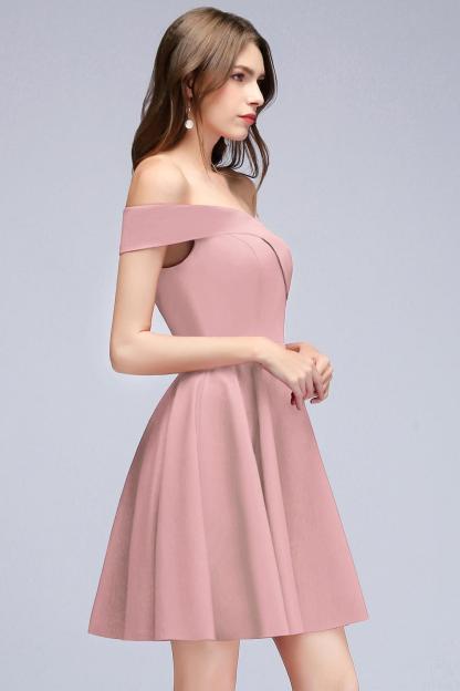 Dark Navy Simple Short Off the Shoulder Satin Homecoming Dresses