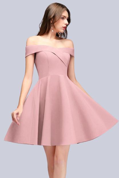 Dark Navy Simple Short Off the Shoulder Satin Homecoming Dresses