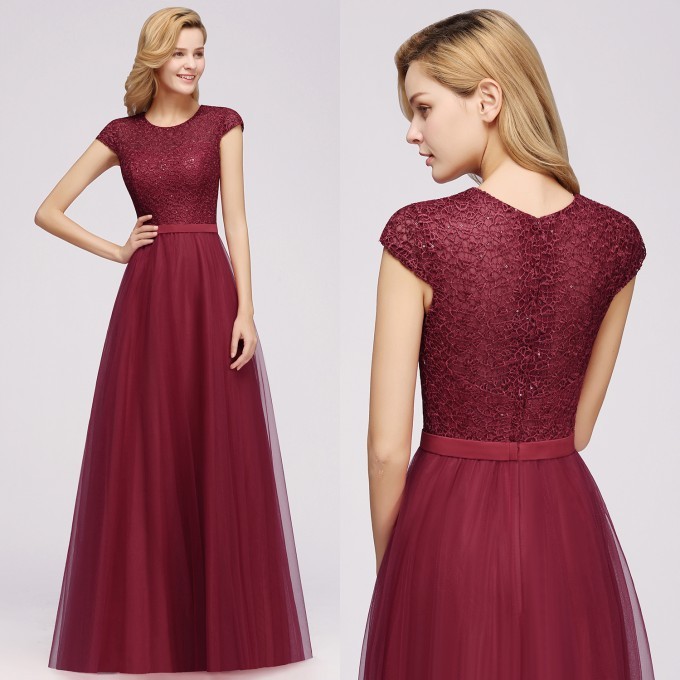 Delicate Bateau Short Sleeves A-Line Tulle Ruffles Floor-length Prom Dress