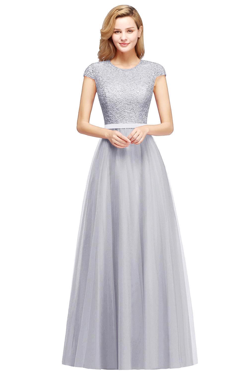 Delicate Bateau Short Sleeves A-Line Tulle Ruffles Floor-length Prom Dress