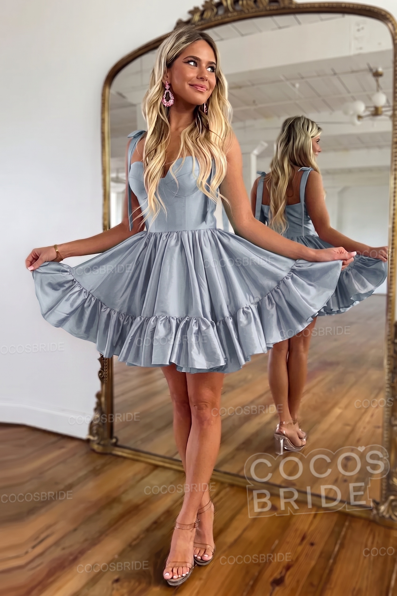 Simple Pink A-Line Short Satin Sweetheart Homecoming Dress