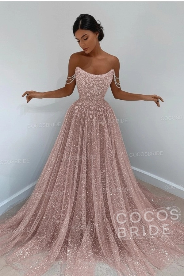 Long A-line Sparkly Sleeveless Sequined Formal Prom Dress