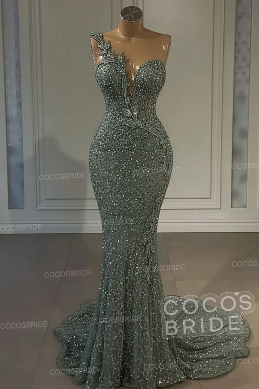 Long Mermaid Sweetheart Tulle Sequin Formal Prom Dress