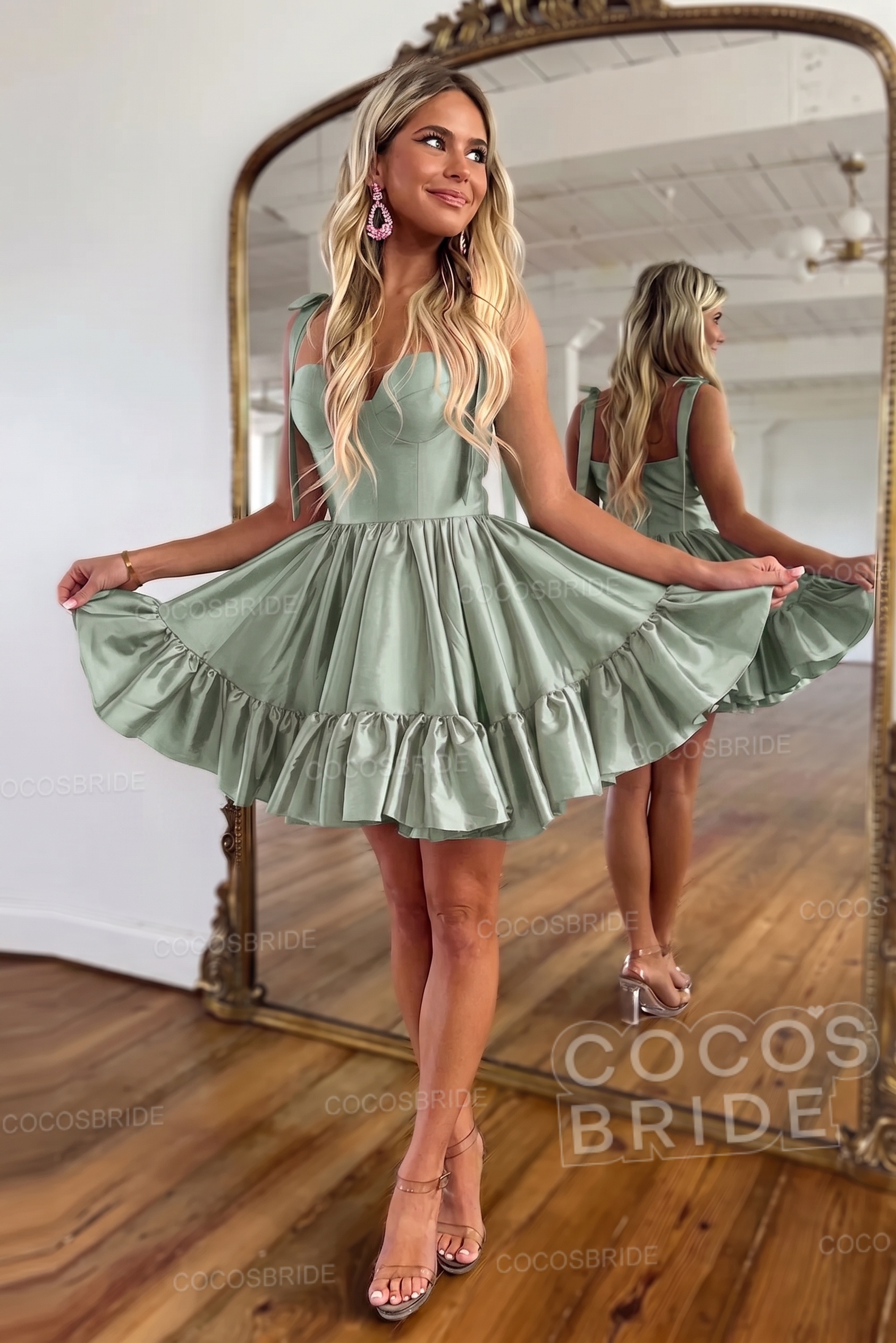 Simple Pink A-Line Short Satin Sweetheart Homecoming Dress