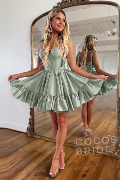 Simple Pink A-Line Short Satin Sweetheart Homecoming Dress
