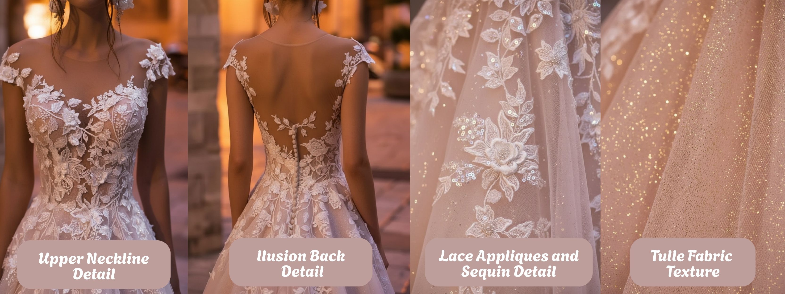 Elegant A-Line Bateau Appliques Lace Backless Floor Length Sequins Wedding Dress-Detail