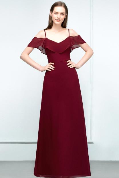Elegant A-Line Chiffon Spaghetti Straps Sleeveless Floor-Length Bridesmaid Dresses