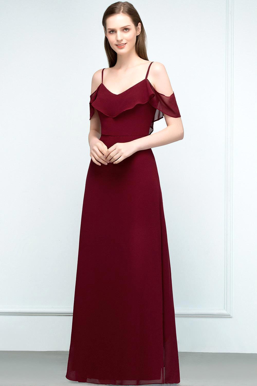 Elegant A-Line Chiffon Spaghetti Straps Sleeveless Floor-Length Bridesmaid Dresses