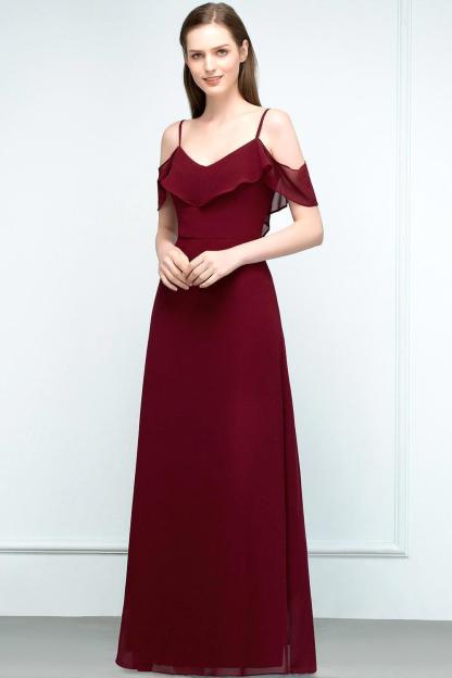Elegant A-Line Chiffon Spaghetti Straps Sleeveless Floor-Length Bridesmaid Dresses