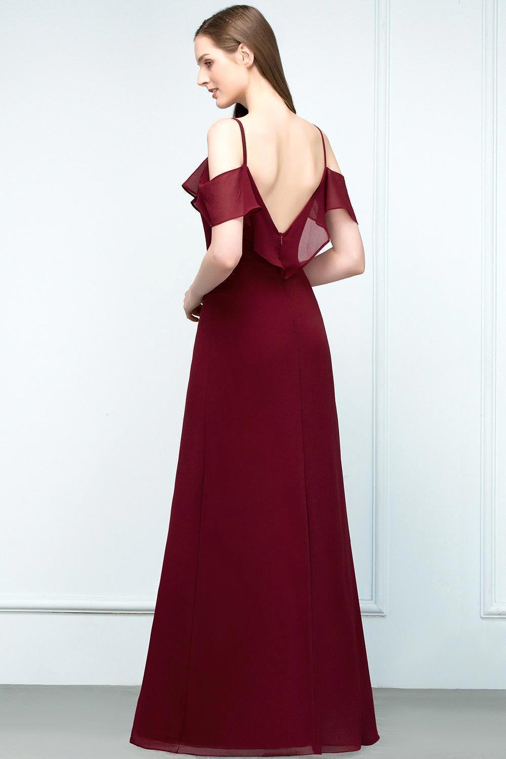 Elegant A-Line Chiffon Spaghetti Straps Sleeveless Floor-Length Bridesmaid Dresses