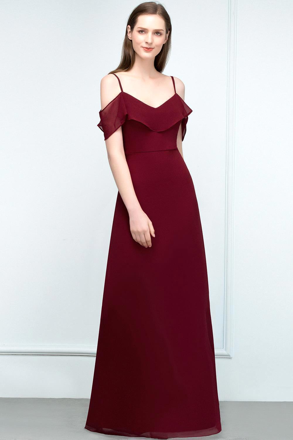 Elegant A-Line Chiffon Spaghetti Straps Sleeveless Floor-Length Bridesmaid Dresses