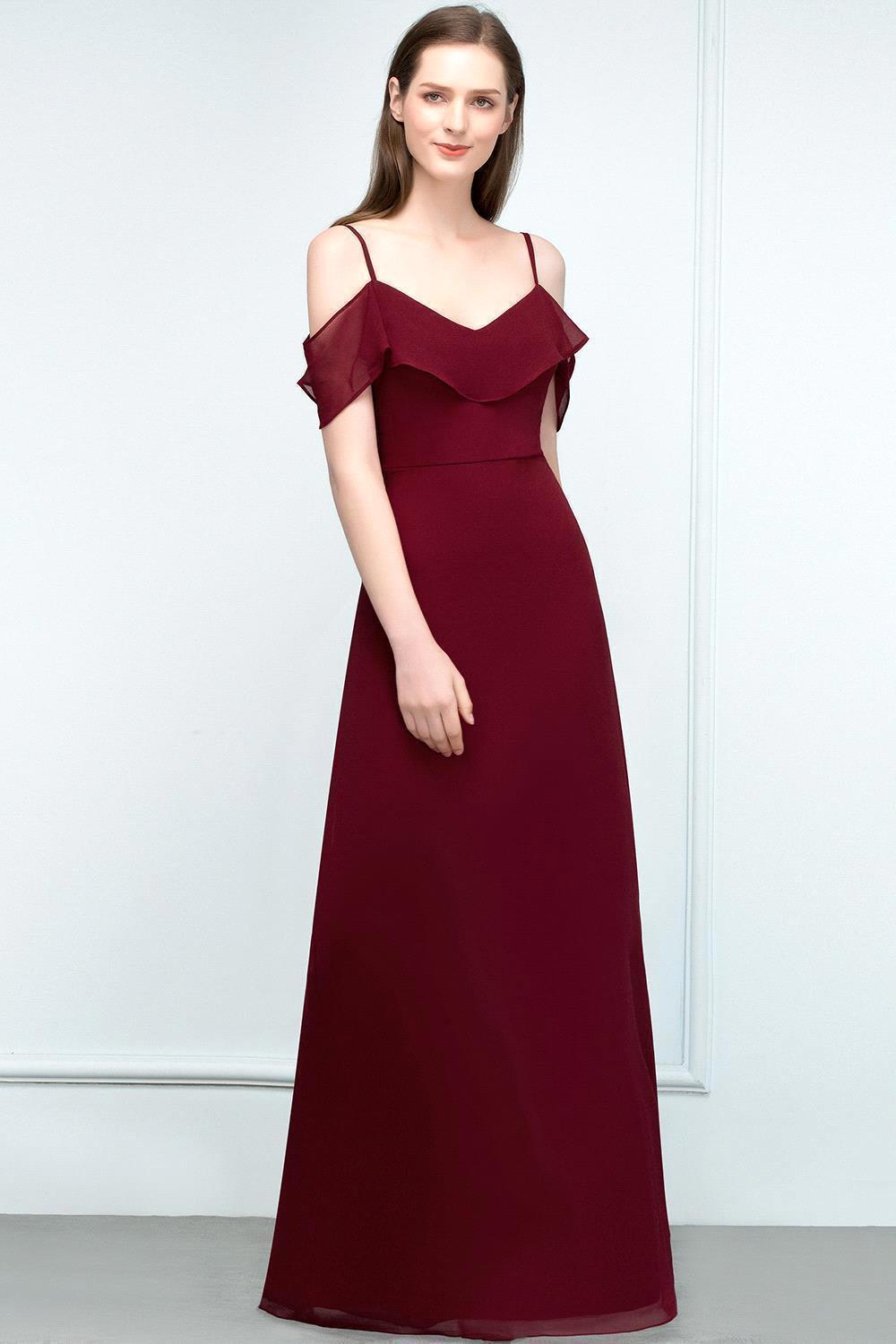 Elegant A-Line Chiffon Spaghetti Straps Sleeveless Floor-Length Bridesmaid Dresses