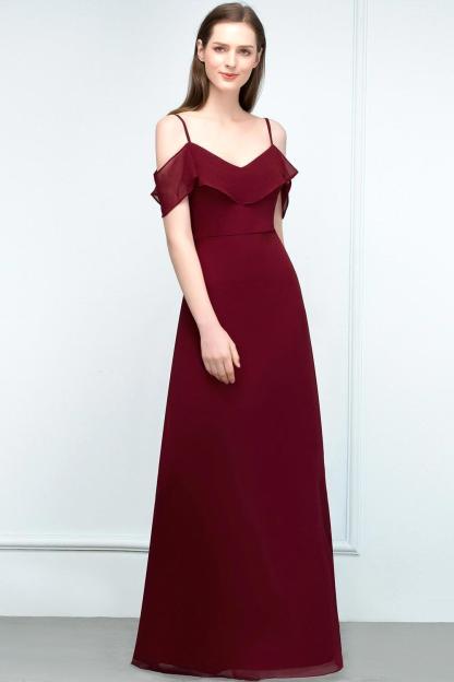Elegant A-Line Chiffon Spaghetti Straps Sleeveless Floor-Length Bridesmaid Dresses