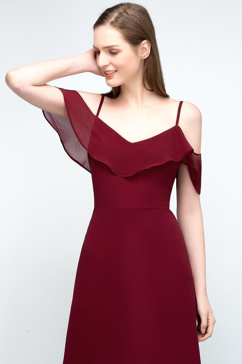 Elegant A-Line Chiffon Spaghetti Straps Sleeveless Floor-Length Bridesmaid Dresses