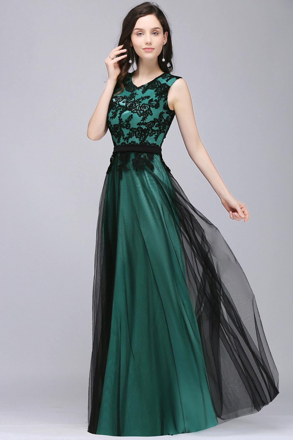 Elegant A-Line Tulle Lace Sleeveless Floor-Length Bridesmaid Dress with Sash