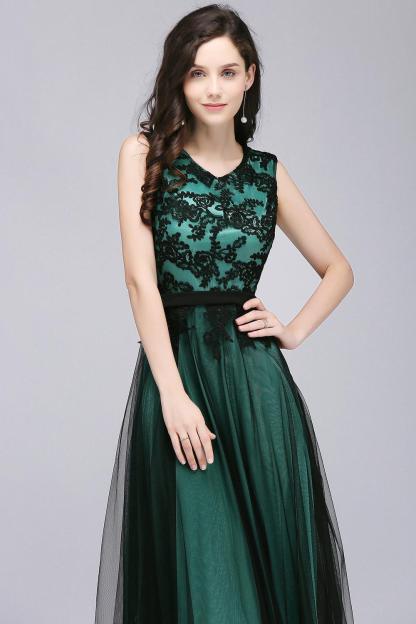 Elegant A-Line Tulle Lace Sleeveless Floor-Length Bridesmaid Dress with Sash