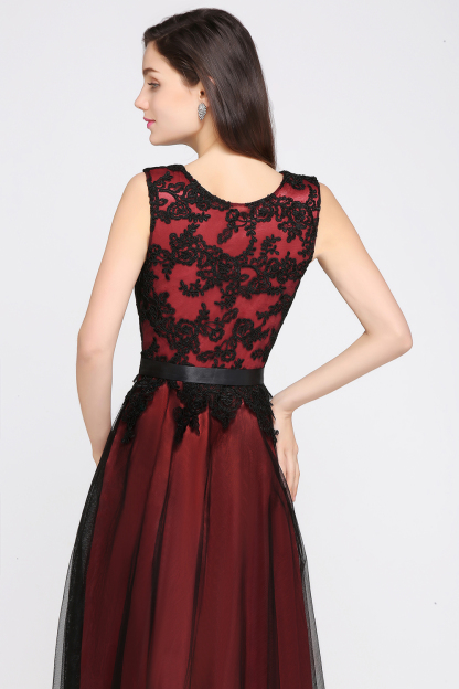 Elegant A-Line Tulle Lace Sleeveless Floor-Length Bridesmaid Dress with Sash