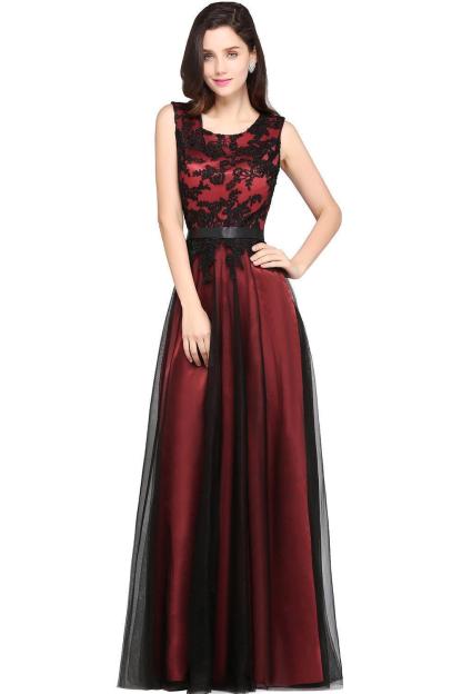 Elegant A-Line Tulle Lace Sleeveless Floor-Length Bridesmaid Dress with Sash