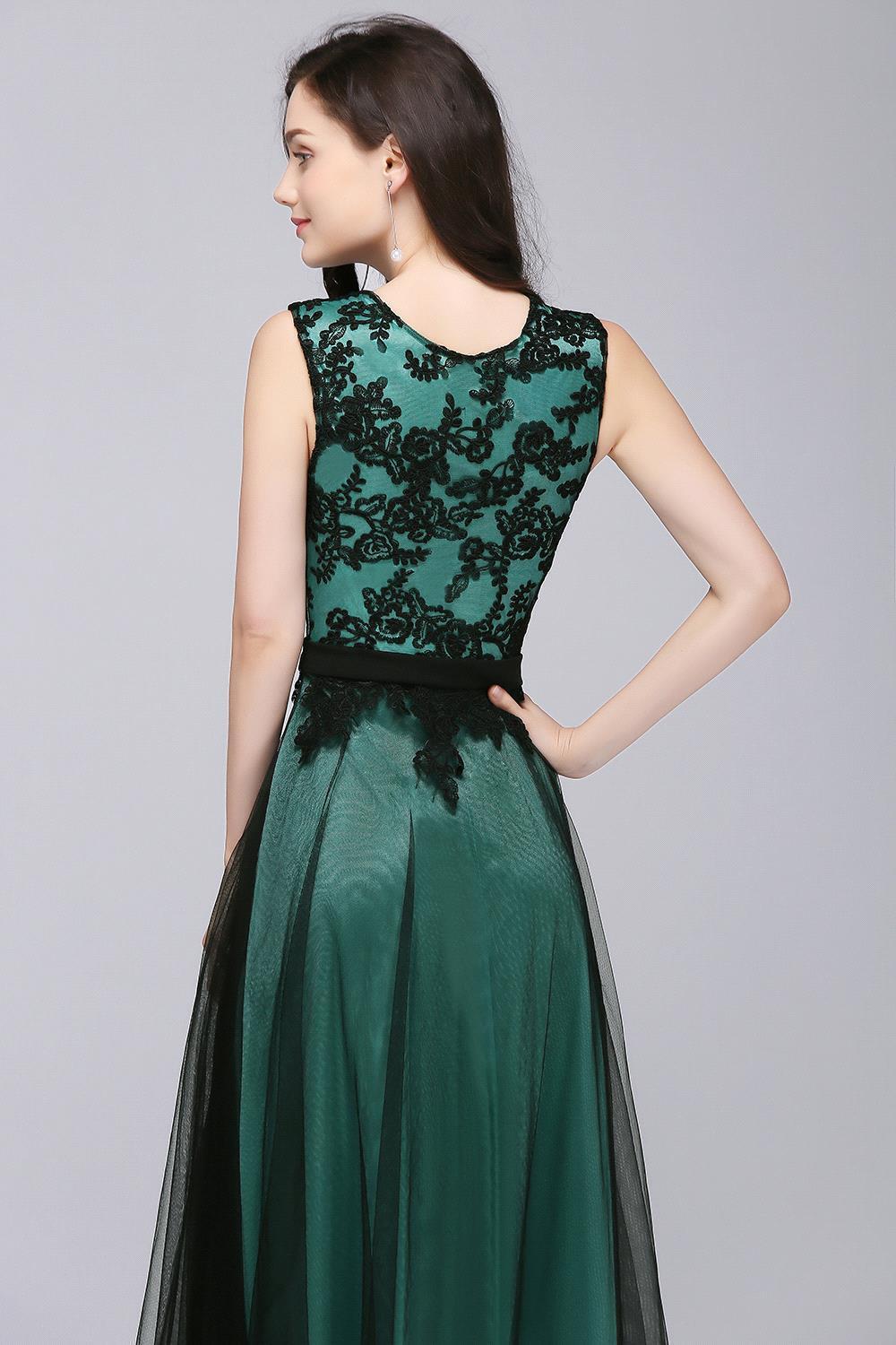 Elegant A-Line Tulle Lace Sleeveless Floor-Length Bridesmaid Dress with Sash