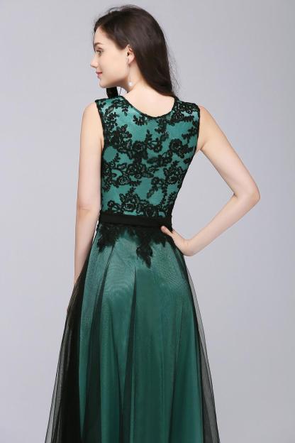 Elegant A-Line Tulle Lace Sleeveless Floor-Length Bridesmaid Dress with Sash