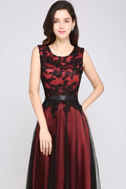 Elegant A-Line Tulle Lace Sleeveless Floor-Length Bridesmaid Dress with Sash
