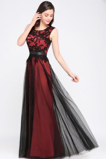 Elegant A-Line Tulle Lace Sleeveless Floor-Length Bridesmaid Dress with Sash