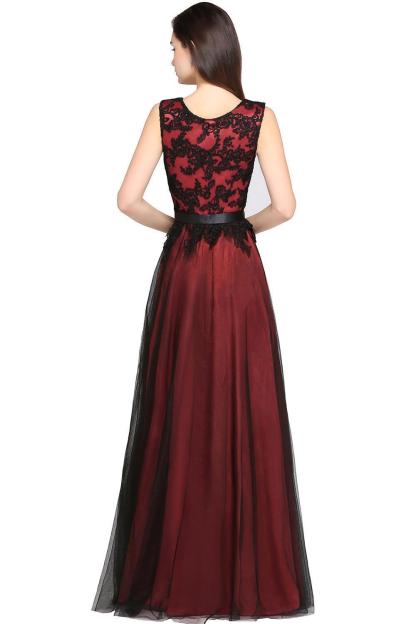 Elegant A-Line Tulle Lace Sleeveless Floor-Length Bridesmaid Dress with Sash