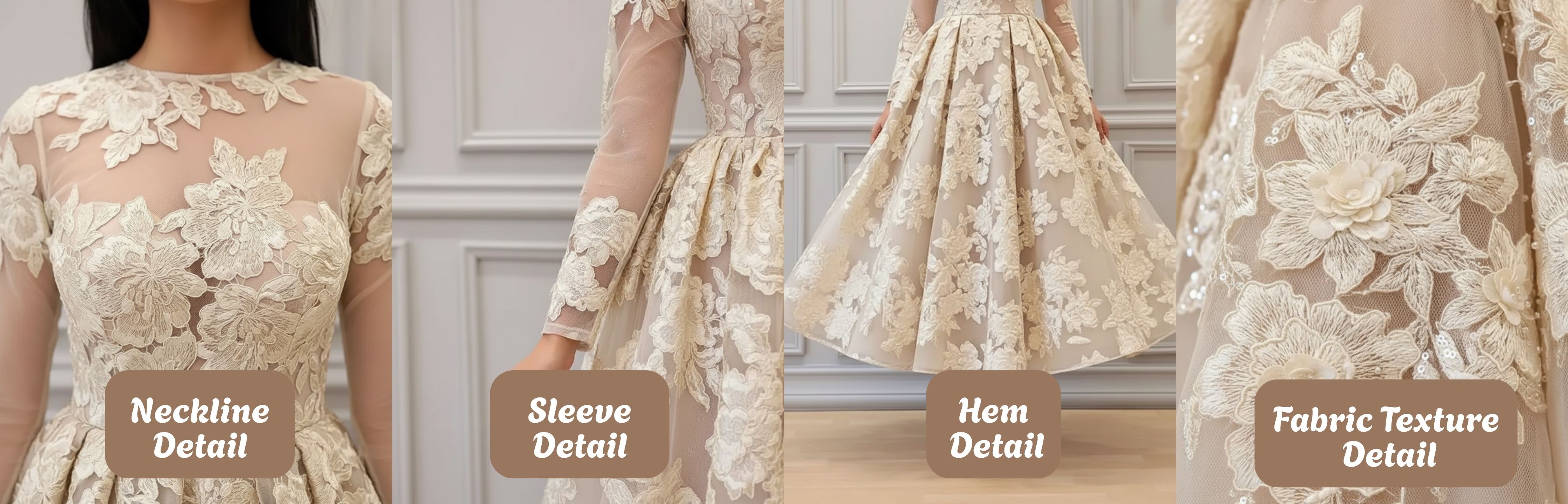 Elegant A-line High Neck Lace Formal Evening Dress with Sleeves-Detail