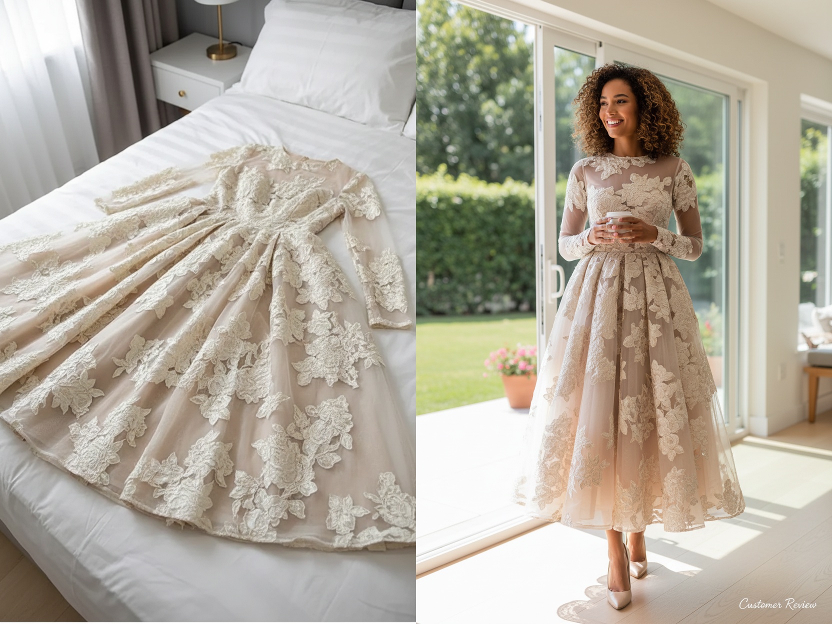 Elegant A-line High Neck Lace Formal Evening Dress with Sleeves-Review2