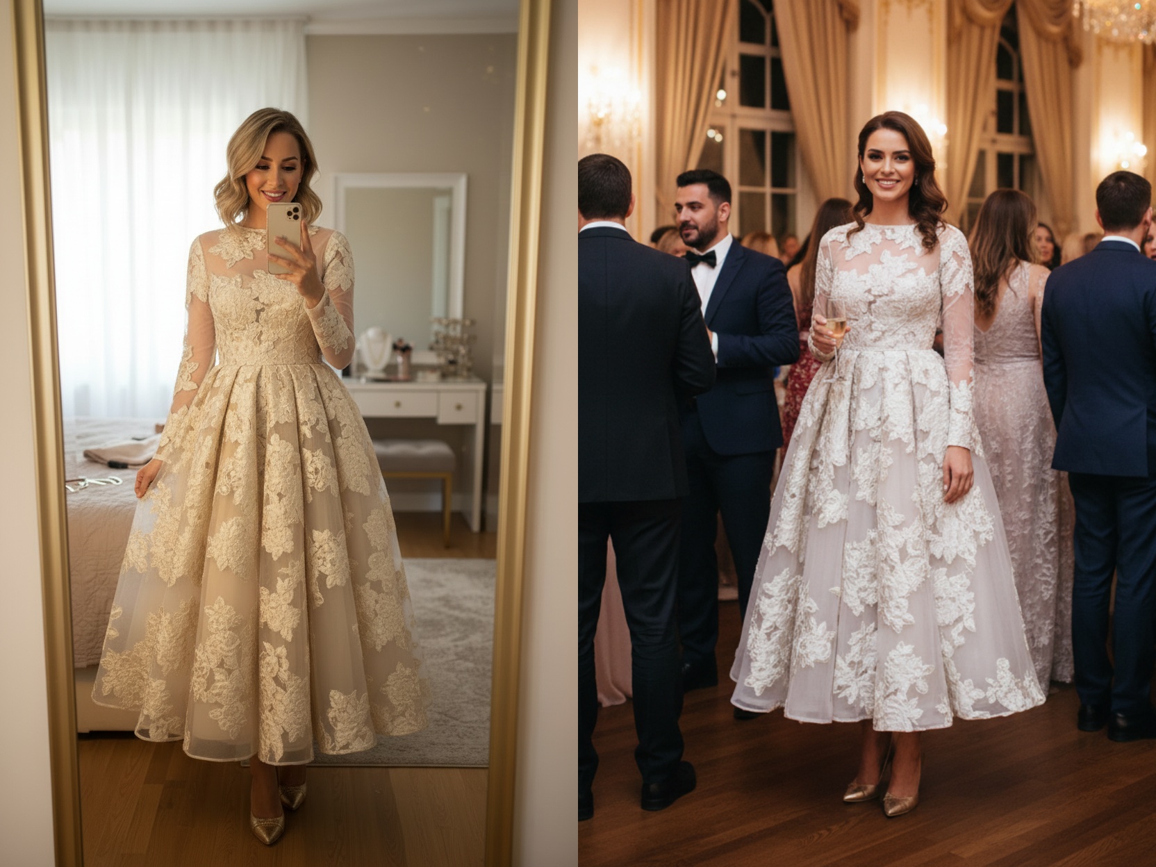 Elegant A-line High Neck Lace Formal Evening Dress with Sleeves-Review1