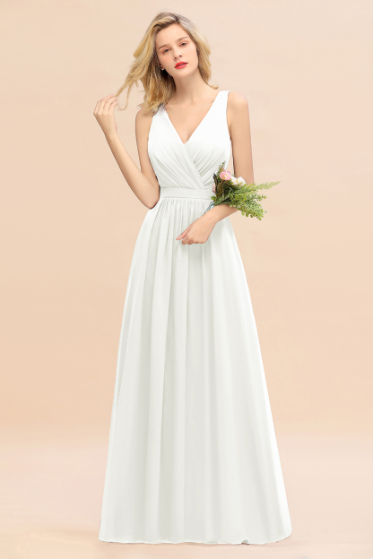 Elegant Chiffon V-neck Wide Straps A-line Floor-length Bridesmaid Dress With Bowknot