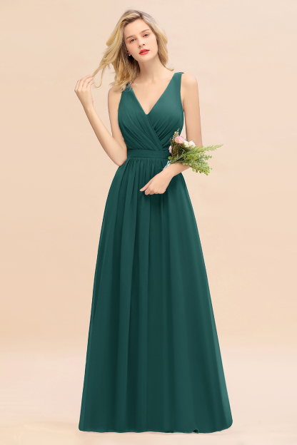 Elegant Chiffon V-neck Wide Straps A-line Floor-length Bridesmaid Dress With Bowknot