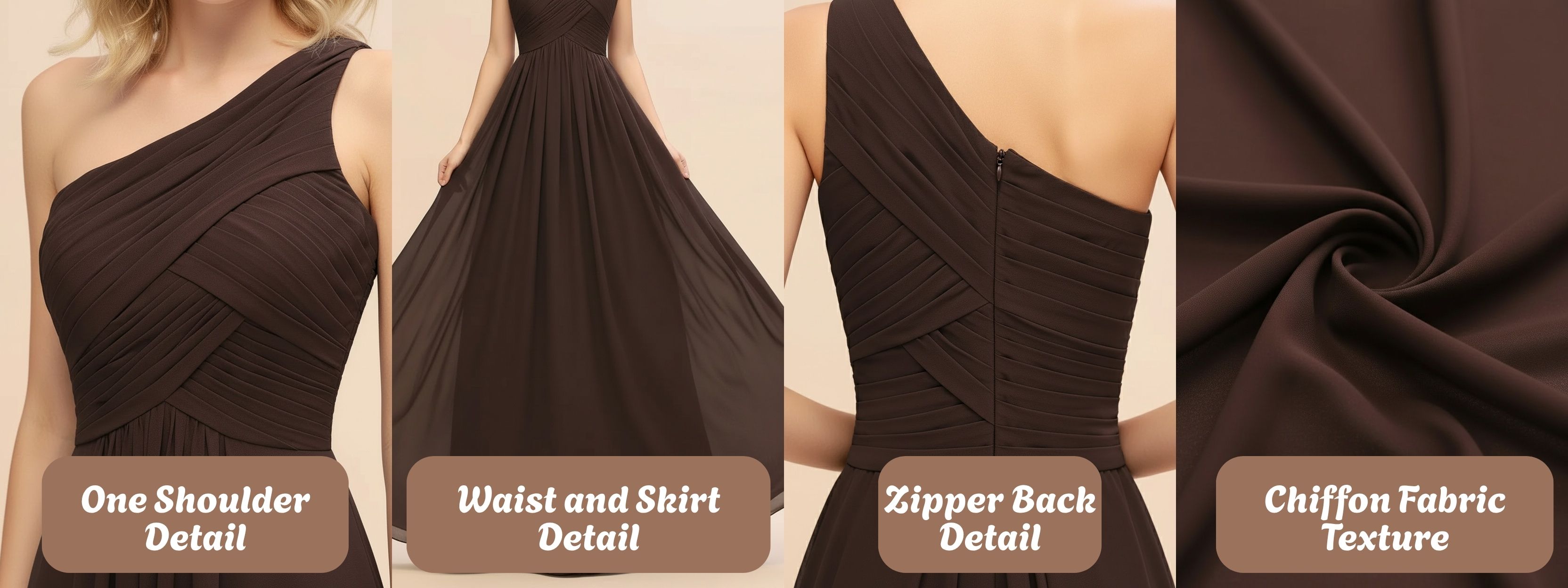 Elegant A-line Chiffon Ruffles One Shoulder Long Bridesmaid Dress-Detail