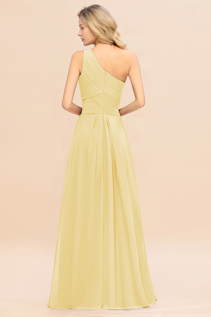 Elegant Daffodil A-line Chiffon Ruffles One Shoulder Long Bridesmaid Dress