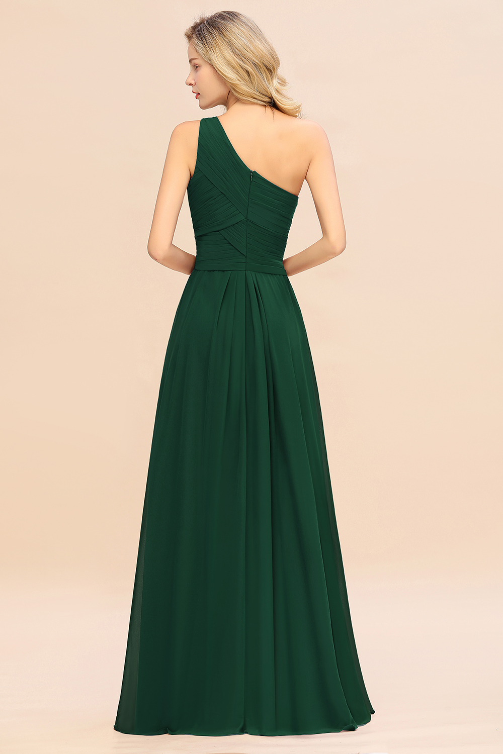 Elegant Dark Green A-line Chiffon Ruffles One Shoulder Long Bridesmaid Dress