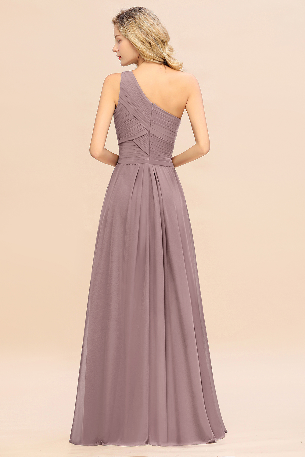 Elegant Dusk A-line Chiffon Ruffles One Shoulder Long Bridesmaid Dress