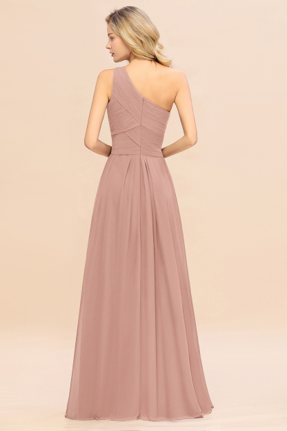 Elegant Dusty Rose A-line Chiffon Ruffles One Shoulder Long Bridesmaid Dress