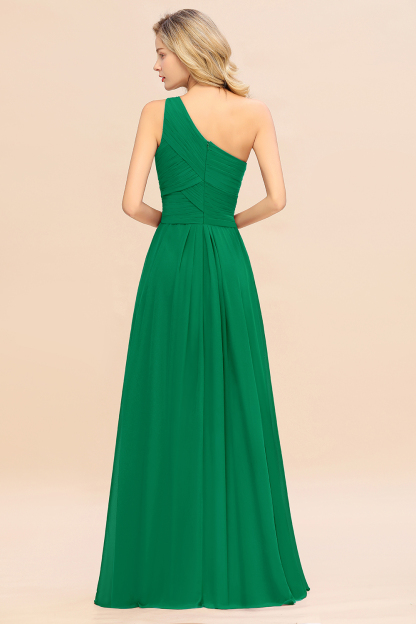 Elegant Emerald A-line Chiffon Ruffles One Shoulder Long Bridesmaid Dress