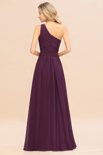 Elegant Grape A-line Chiffon Ruffles One Shoulder Long Bridesmaid Dress