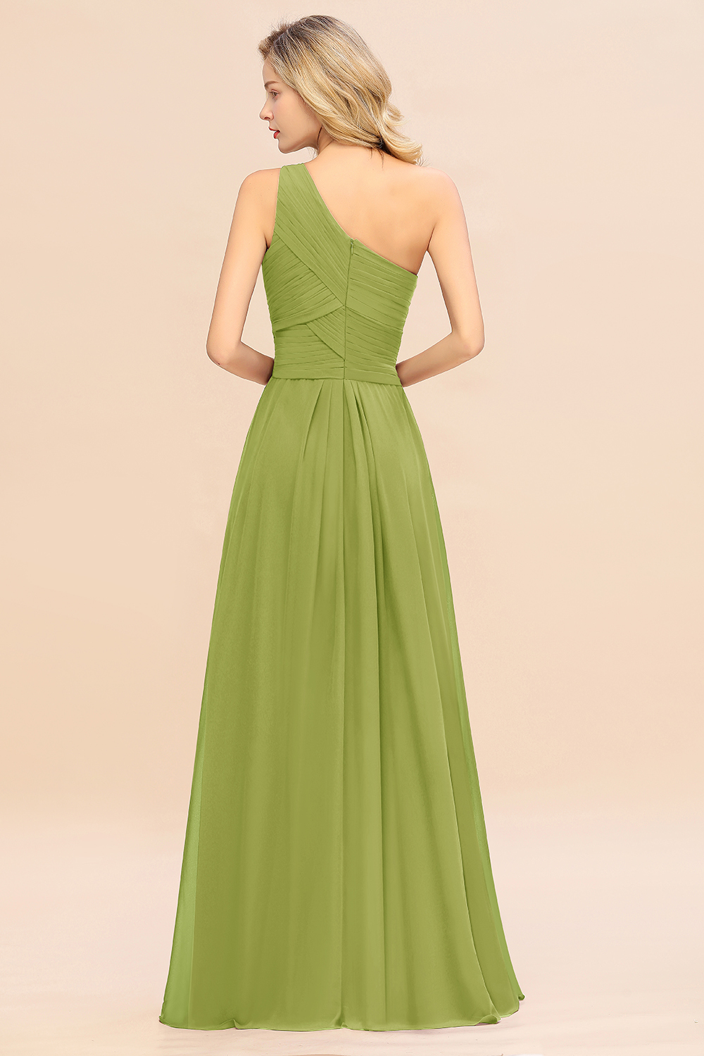 Elegant Green A-line Chiffon Ruffles One Shoulder Long Bridesmaid Dress