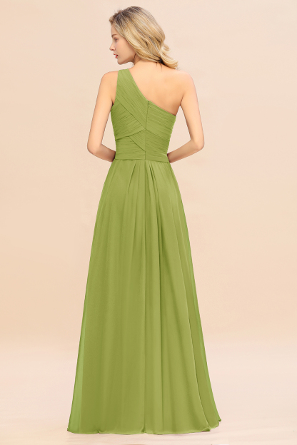 Elegant Green A-line Chiffon Ruffles One Shoulder Long Bridesmaid Dress