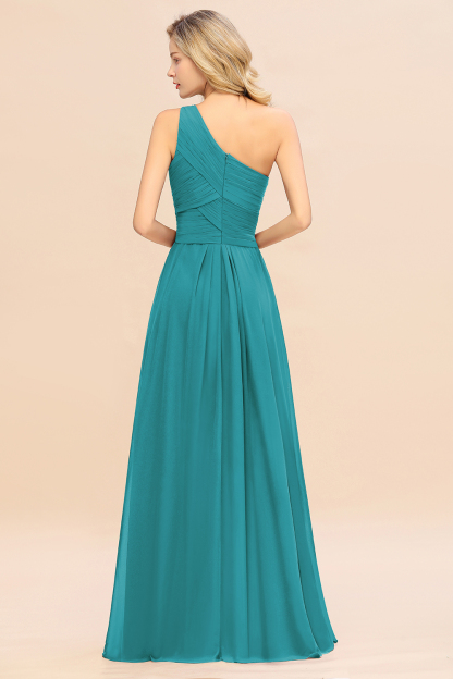 Elegant Jade A-line Chiffon Ruffles One Shoulder Long Bridesmaid Dress